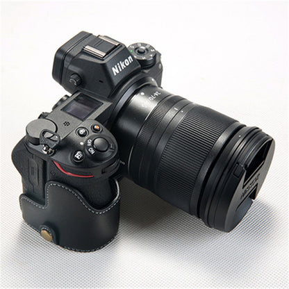 For Nikon Z7 Genuine Leather Half Bottom Camera Protection Shell with Strap