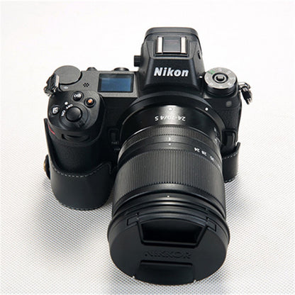 For Nikon Z7 Genuine Leather Half Bottom Camera Protection Shell with Strap