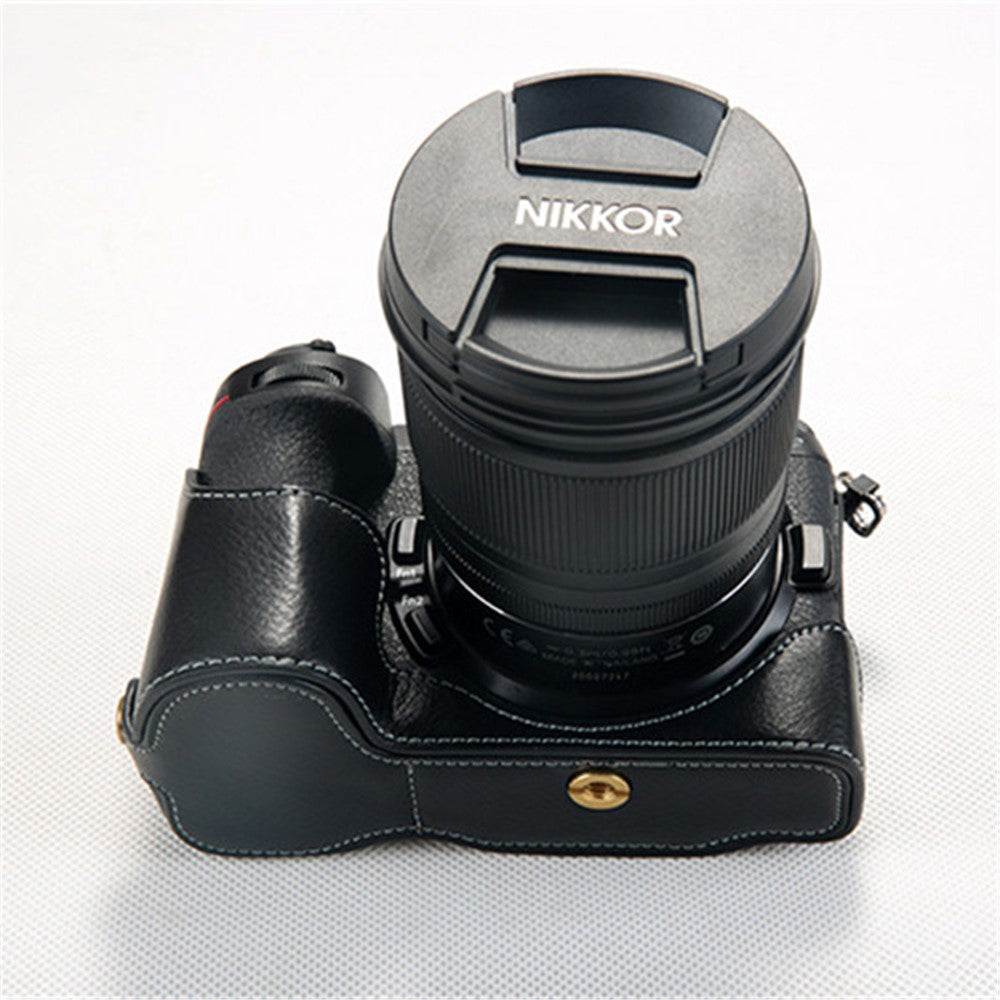 For Nikon Z7 Genuine Leather Half Bottom Camera Protection Shell with Strap