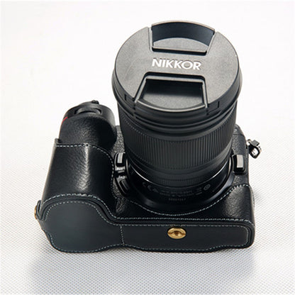 For Nikon Z7 Genuine Leather Half Bottom Camera Protection Shell with Strap