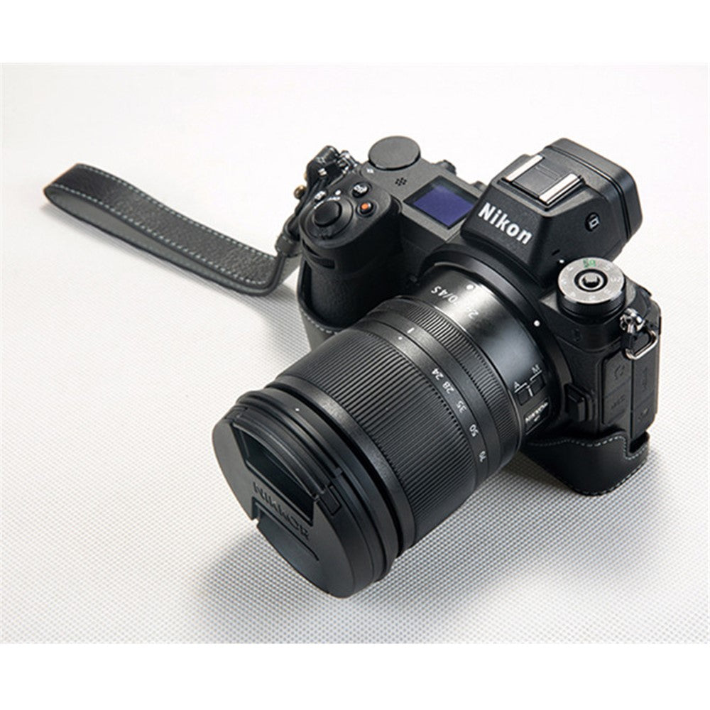 For Nikon Z7 Genuine Leather Half Bottom Camera Protection Shell with Strap