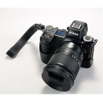 For Nikon Z7 Genuine Leather Half Bottom Camera Protection Shell with Strap