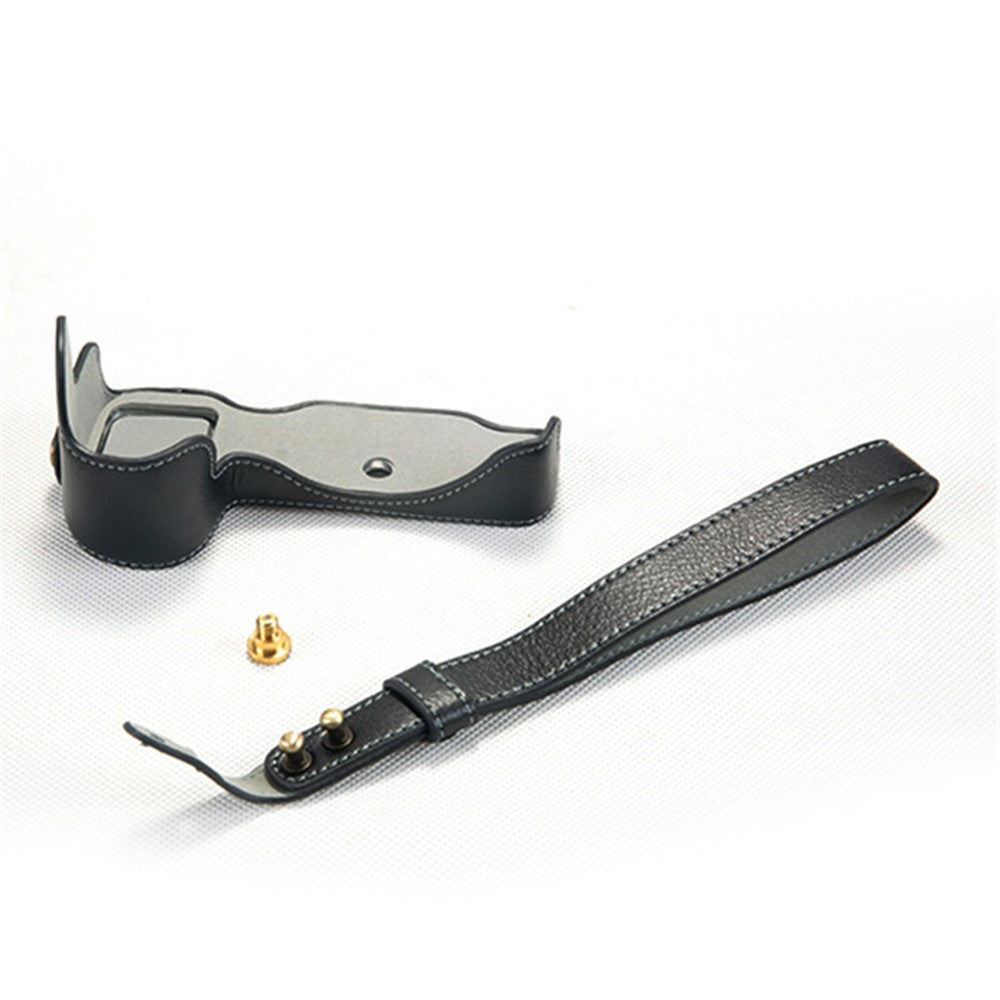 For Nikon Z7 Genuine Leather Half Bottom Camera Protection Shell with Strap