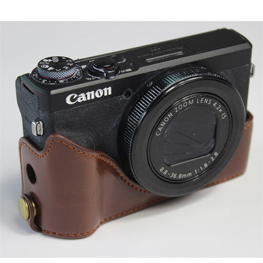 PU Leather Half Camera Case Bag Cover Protector for Canon PowerShot G7 X Mark III