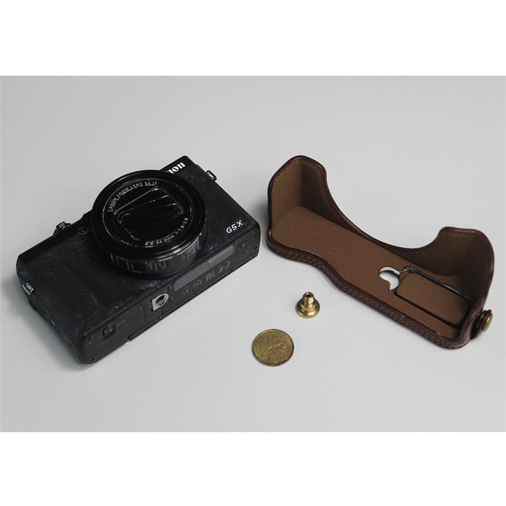Genuine Leather Half Camera Case Bag Cover Protector for Canon PowerShot G5 X Mark II