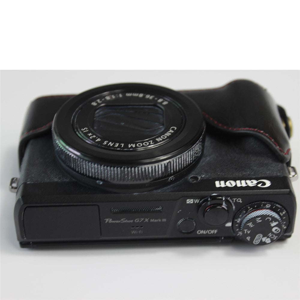 PU Leather Half Camera Case Bag with Strap for Canon PowerShot G7 X Mark III