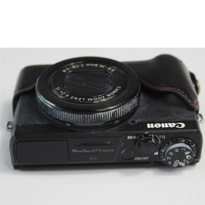 PU Leather Half Camera Case Bag with Strap for Canon PowerShot G7 X Mark III