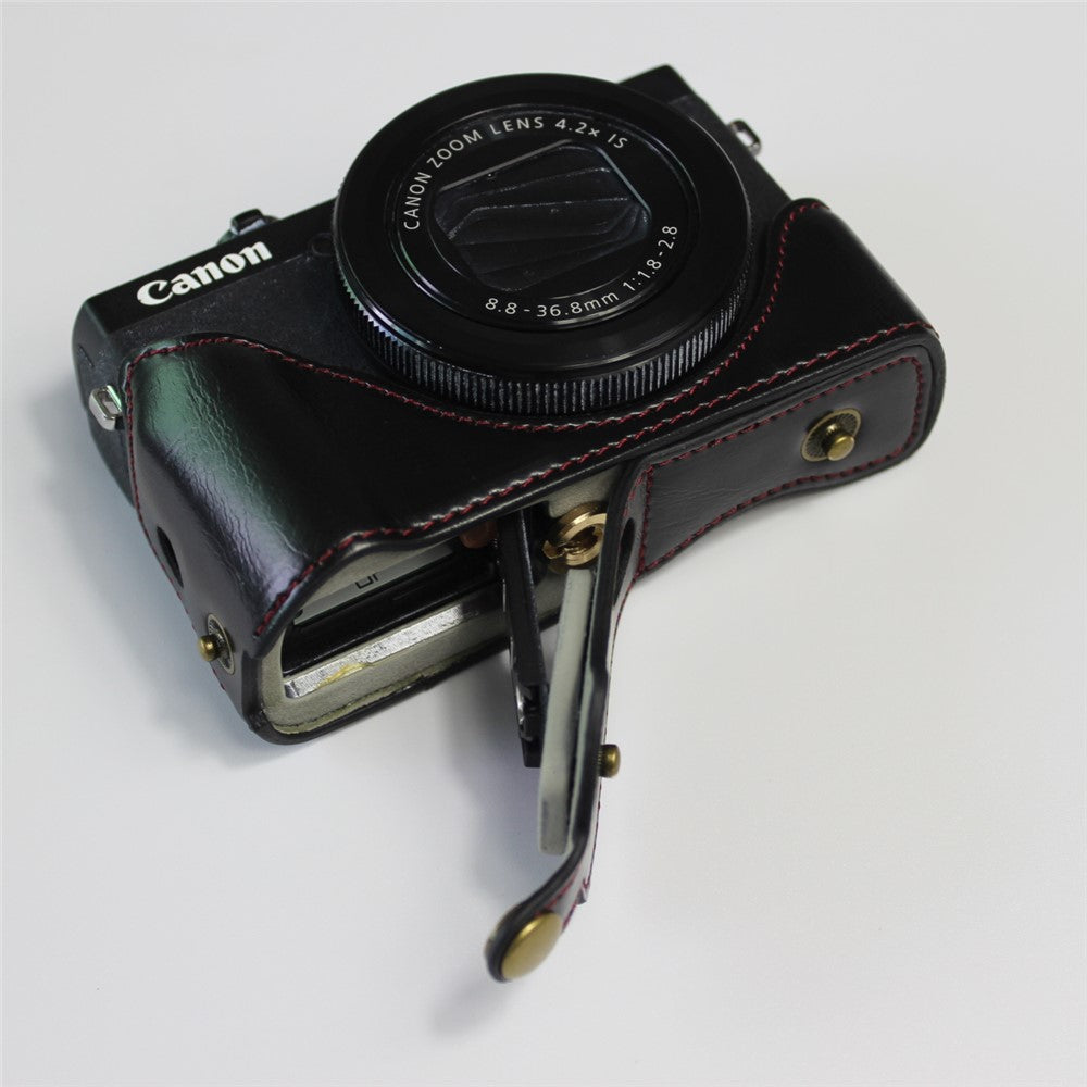 PU Leather Half Camera Case Bag with Strap for Canon PowerShot G7 X Mark III