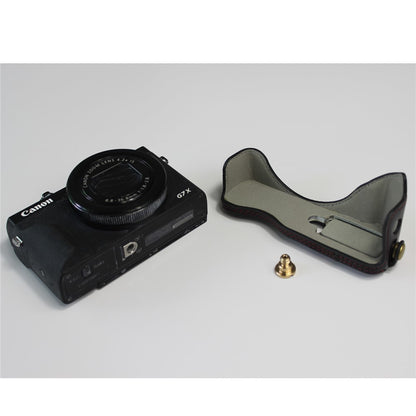 PU Leather Half Camera Case Bag with Strap for Canon PowerShot G7 X Mark III