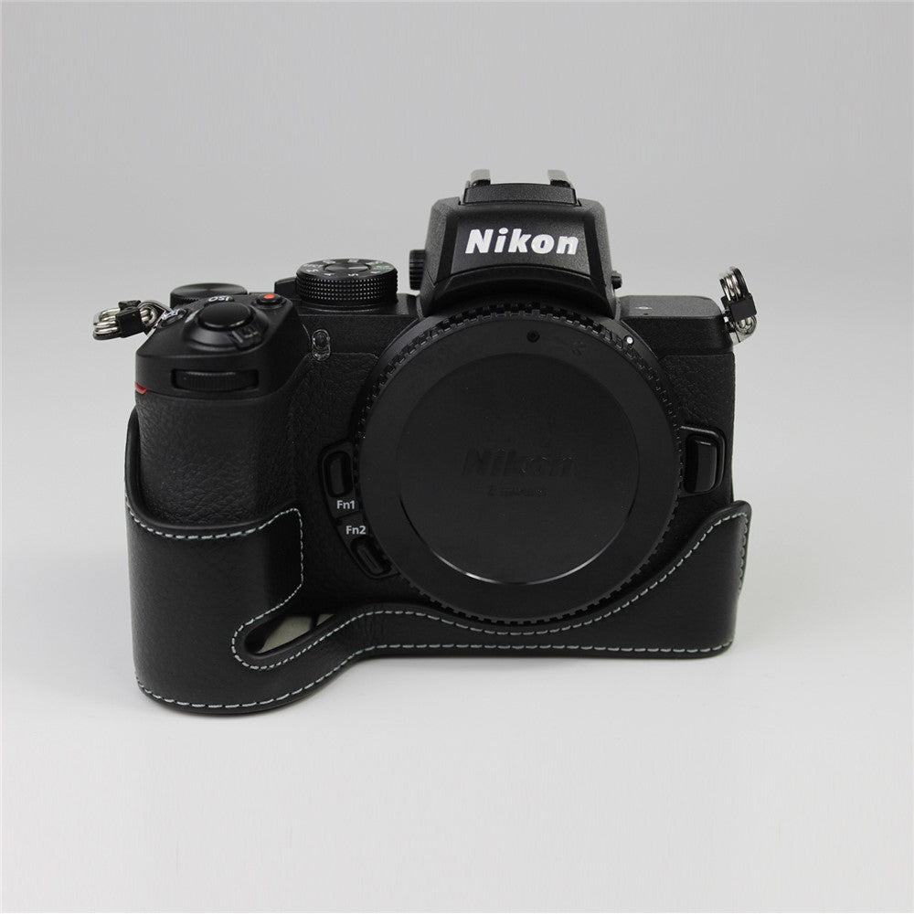 Genuine Leather Half Bottom Camera Protective Case Bag for Nikon Z50 / Z30