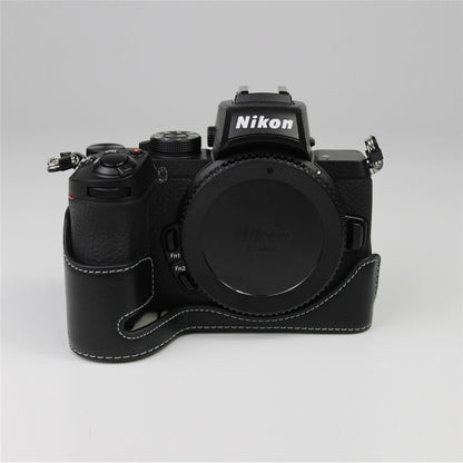 Genuine Leather Half Bottom Camera Protective Case Bag for Nikon Z50 / Z30
