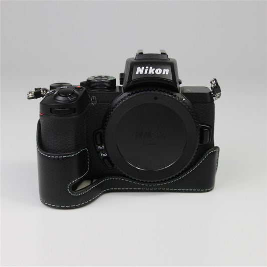 Genuine Leather Half Bottom Camera Protective Case Bag for Nikon Z50 / Z30