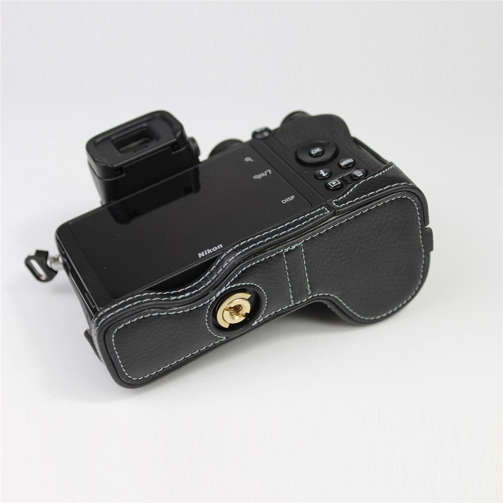 Genuine Leather Half Bottom Camera Protective Case Bag for Nikon Z50 / Z30