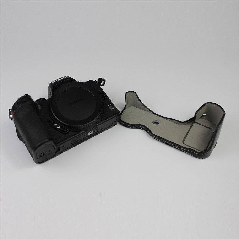 Genuine Leather Half Bottom Camera Protective Case Bag for Nikon Z50 / Z30