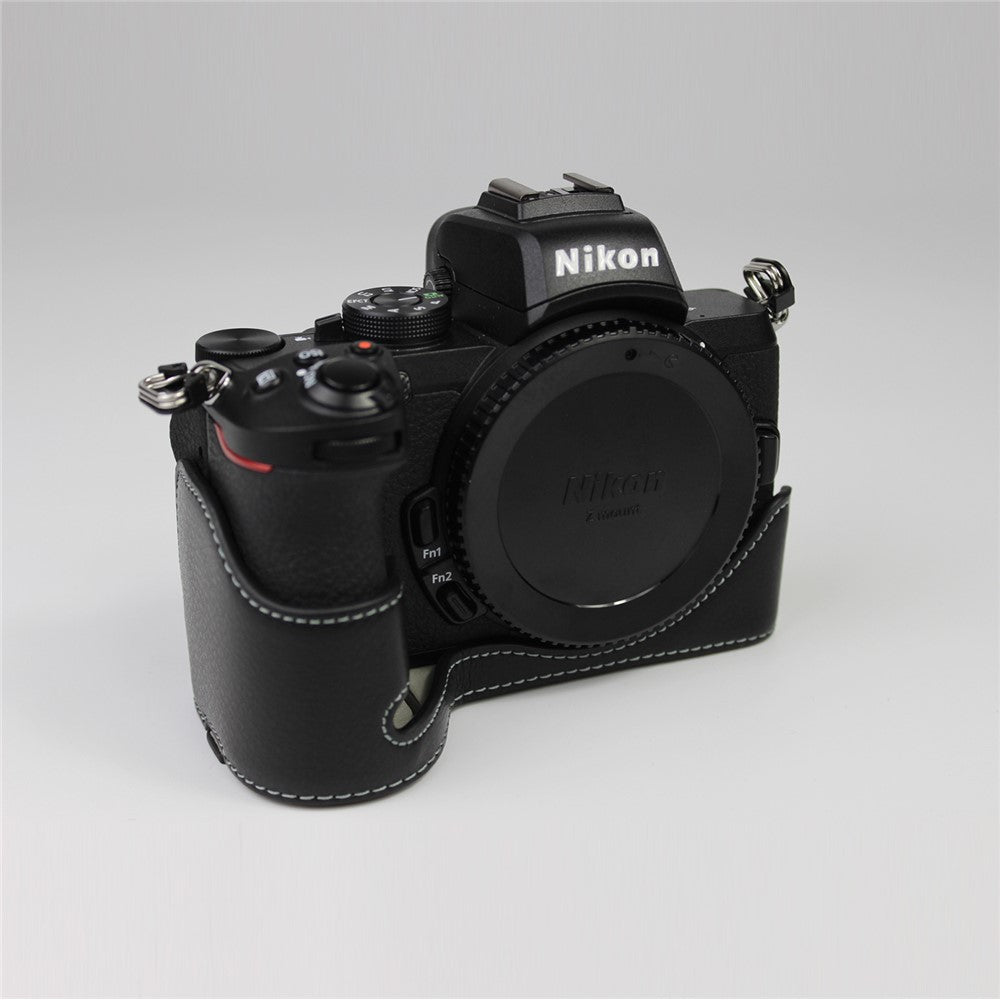 Genuine Leather Half Bottom Camera Protective Case Bag for Nikon Z50 / Z30