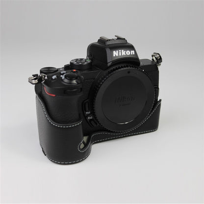 Genuine Leather Half Bottom Camera Protective Case Bag for Nikon Z50 / Z30