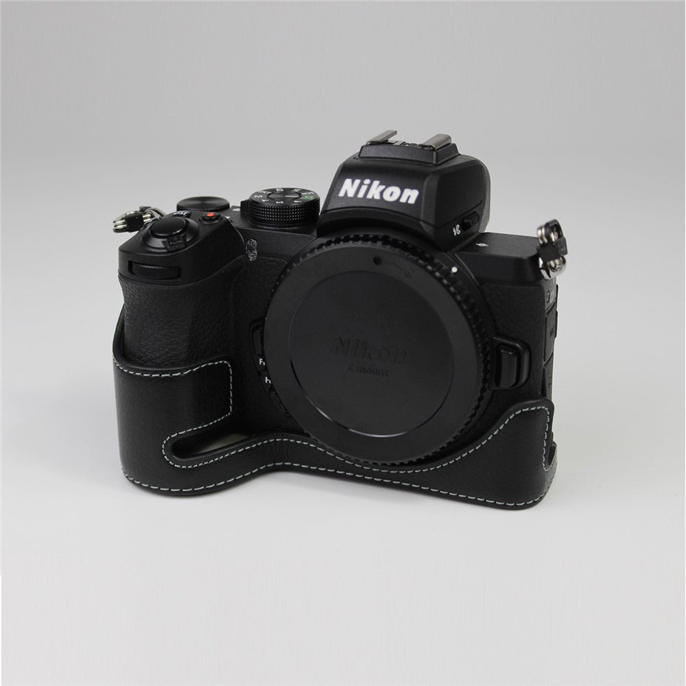 Genuine Leather Half Bottom Camera Protective Case Bag for Nikon Z50 / Z30