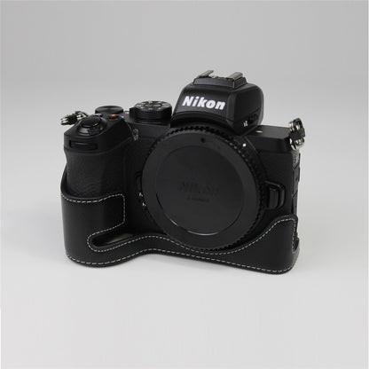 Genuine Leather Half Bottom Camera Protective Case Bag for Nikon Z50 / Z30