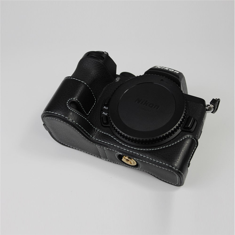 Genuine Leather Half Bottom Camera Protective Case Bag for Nikon Z50 / Z30