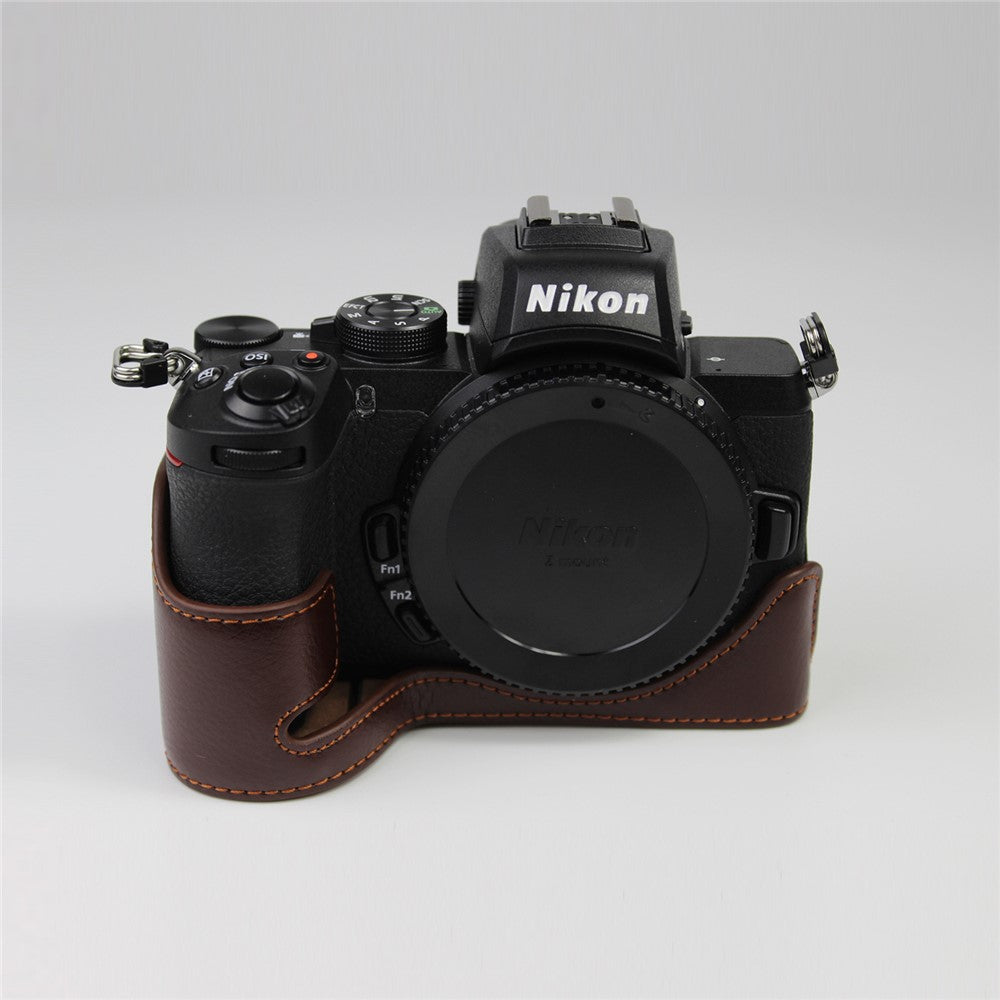 Genuine Leather Half Bottom Camera Protective Case Bag for Nikon Z50 / Z30