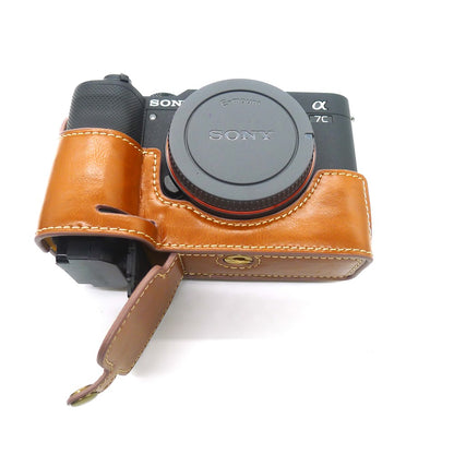 Camera Half Case PU Leather Bottom Protective Cover with Battery Opening for Sony A7C