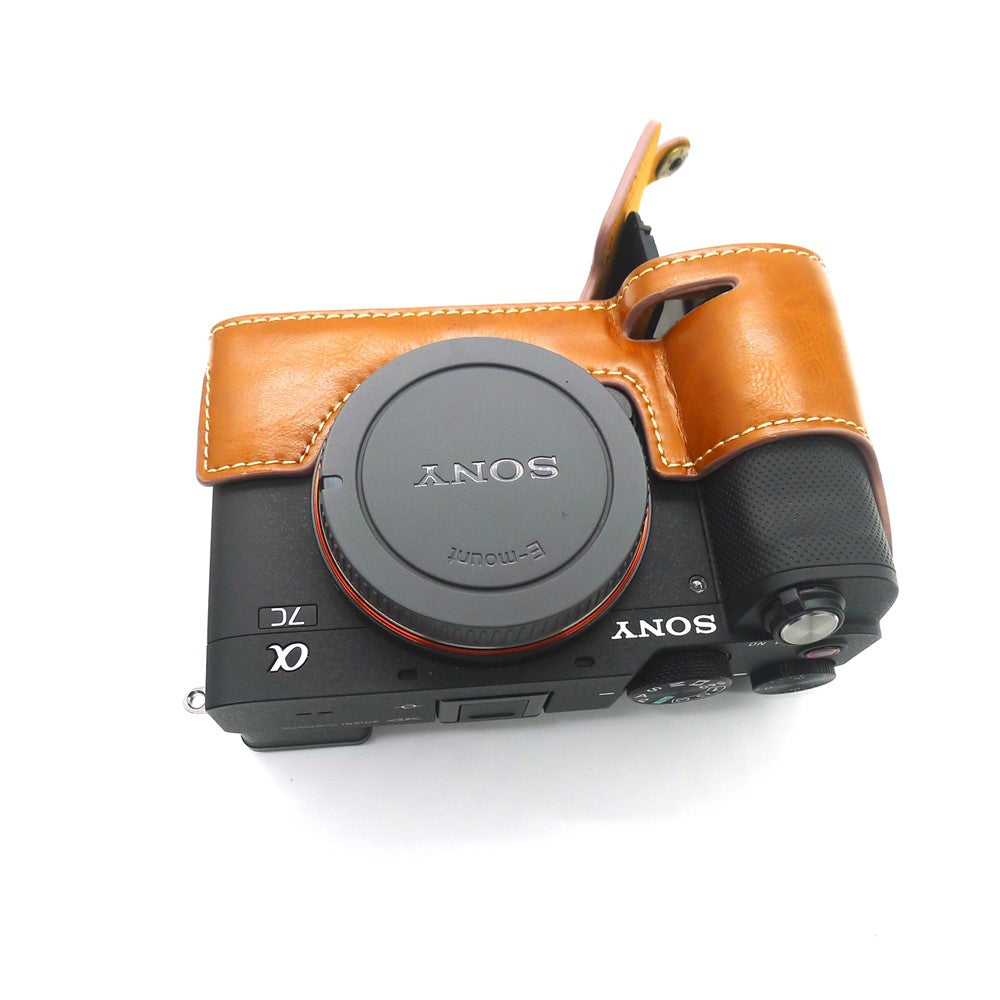 Camera Half Case PU Leather Bottom Protective Cover with Battery Opening for Sony A7C