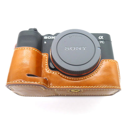Camera Half Case PU Leather Bottom Protective Cover with Battery Opening for Sony A7C