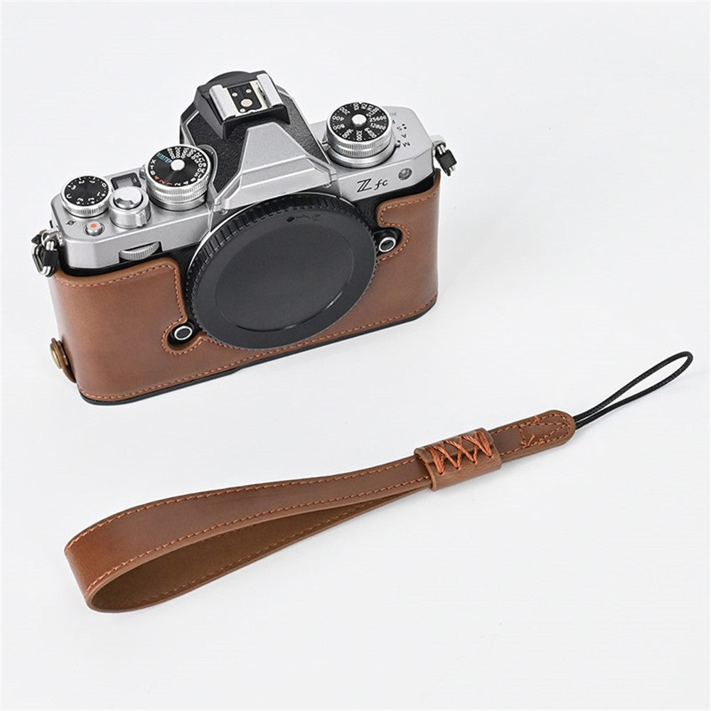 Camera Bag Bottom Case PU Leather Protective Half Body Cover with Battery Opening for Nikon Z fc