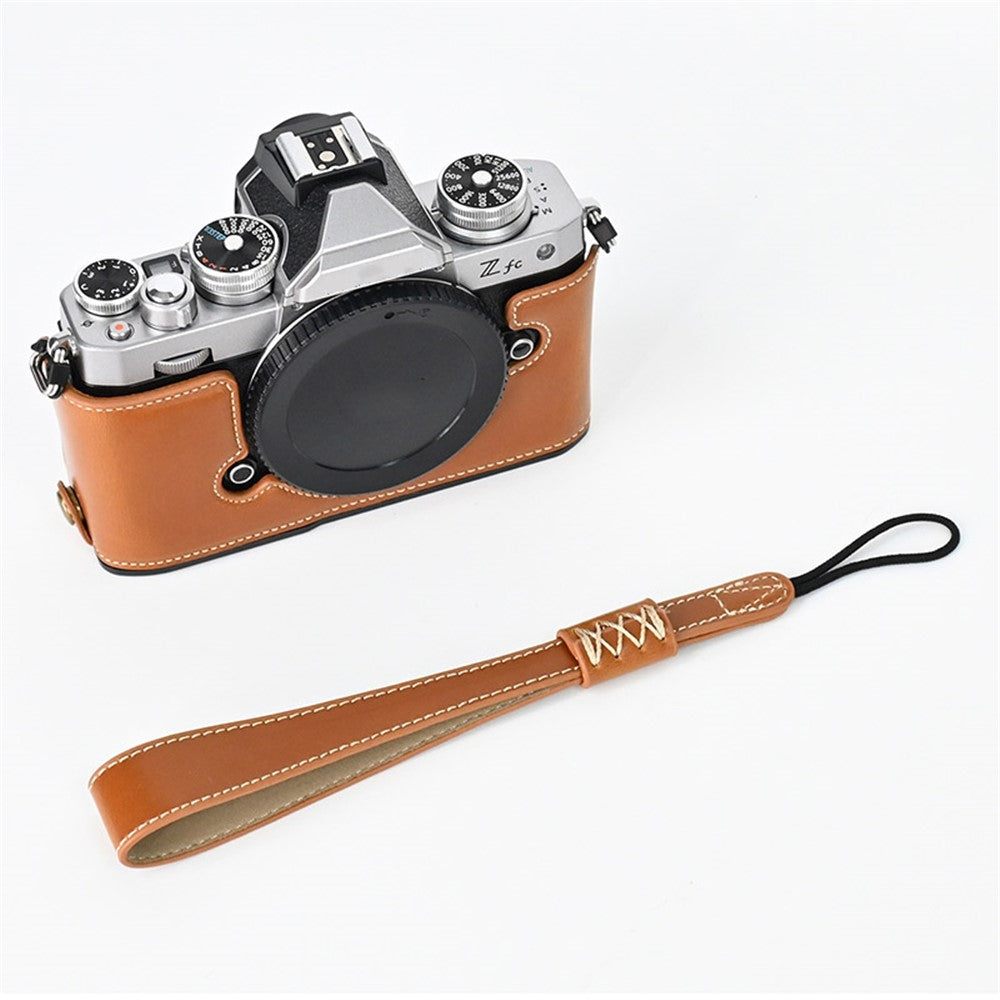 Camera Bag Bottom Case PU Leather Protective Half Body Cover with Battery Opening for Nikon Z fc