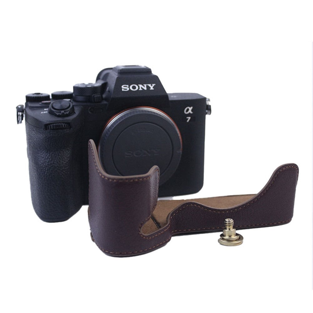 For Sony A7M5 / A7M4 / A1 / A7S III / A7S3 / A7R5 Shockproof Camera Cover Genuine Leather Camera Bottom Case Protective Sleeve