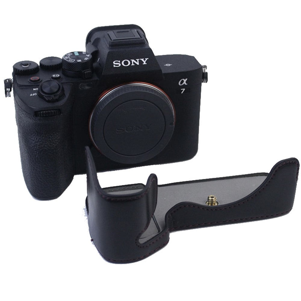 PU Leather Camera Bottom Case Protective Half Body Cover for Sony A7M5 / A7M4 / A1 / A7S III / A7S3 / A7R5 Camera