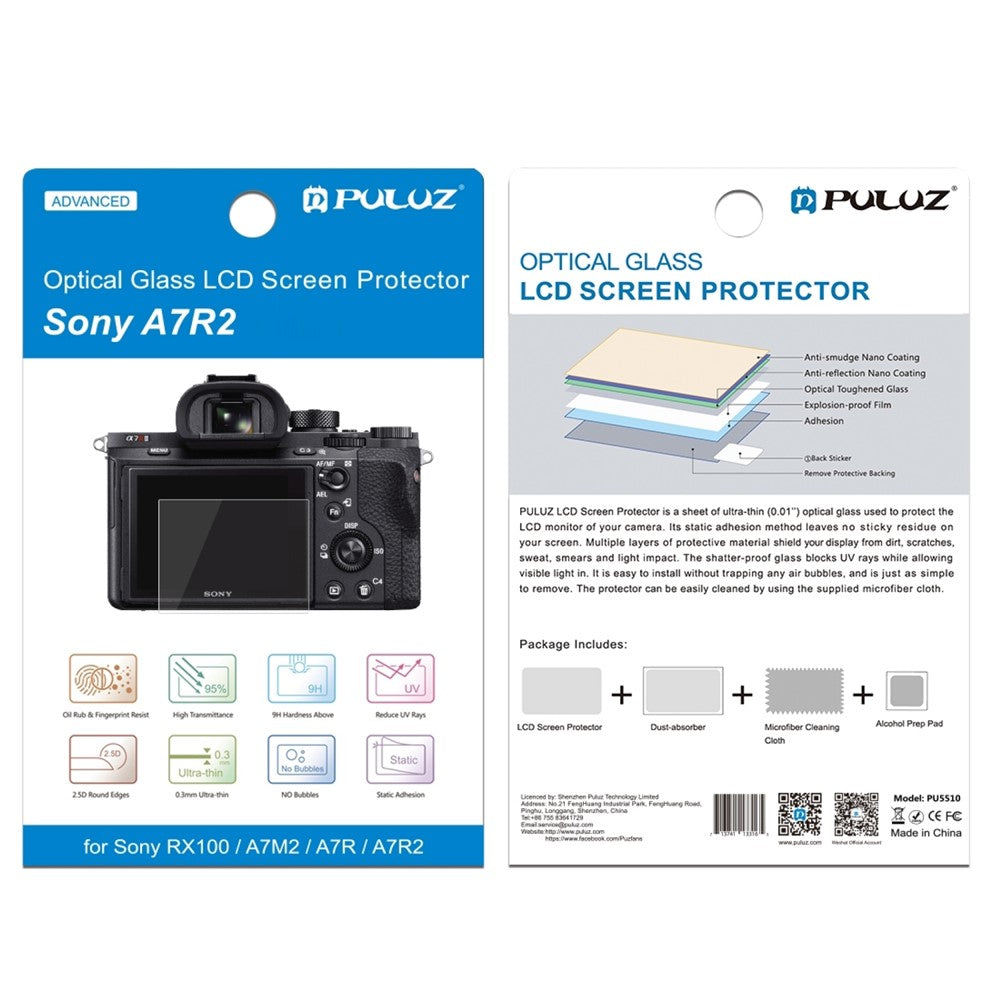 PULUZ PU5510 0.3mm 9H 2.5D Tempered Glass Screen Protector Guard for Sony RX100 A7M2 A7R A7R2 Cameras