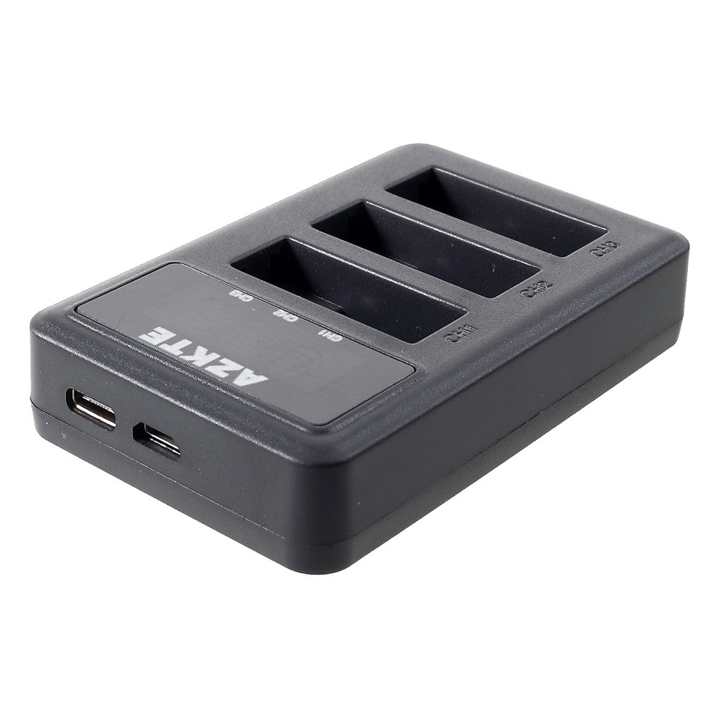 AZKTE AT850 [LCD Display] 3-slot Battery Charger for GoPro Hero 5 6 7