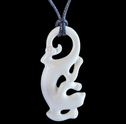 Tuatara, Lizard hand crafted bone pendant Large 60mm (2.2")