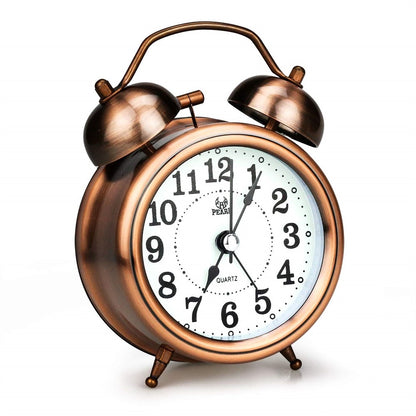 Retro Metal Plating Battery Powered Silent Non-Ticking Quartz Twin Bell Alarm Clock
