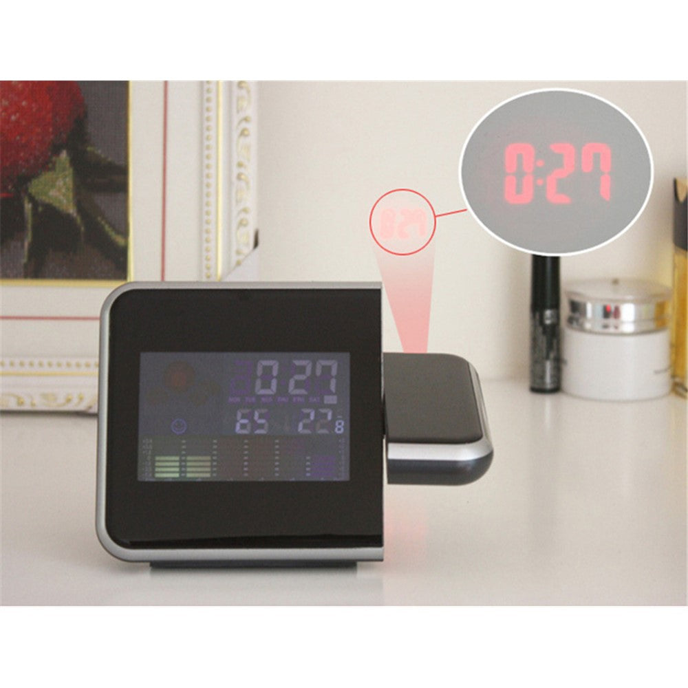 Rotating Time Projection Weather Forecast Electronic Alarm Clock LCD Display