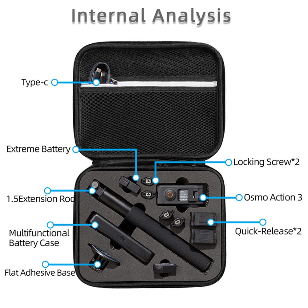 For DJI Osmo Action 3 / Action 4 / Action 5 Pro Portable Zipper Camera Protection Case EVA Hard Shell Handle Strap Camera Accessories Storage Bag