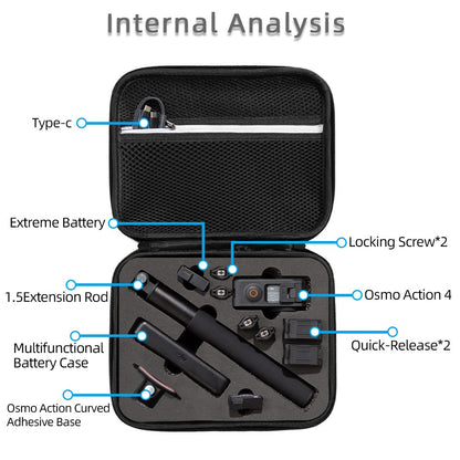 For DJI Osmo Action 3 / Action 4 / Action 5 Pro Portable Zipper Camera Protection Case EVA Hard Shell Handle Strap Camera Accessories Storage Bag