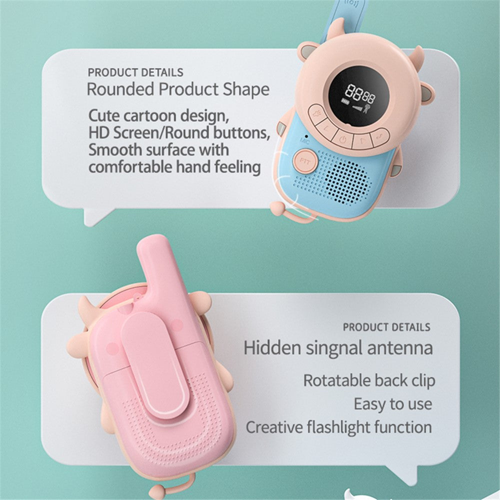 KOOOL K2 2pcs Kids Children Walkie Talkie Cartoon 3KMs Range Walkie Talkie Flashlight with Lanyard for Outdoor Camping (Battery Not Included)