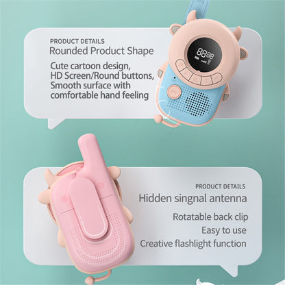 KOOOL K2 2pcs Kids Children Walkie Talkie Cartoon 3KMs Range Walkie Talkie Flashlight with Lanyard for Outdoor Camping (Battery Not Included)