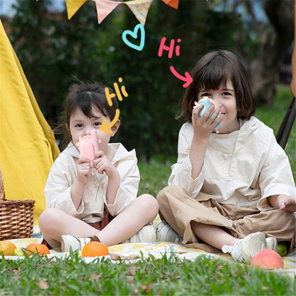 KOOOL K2 2pcs Kids Children Walkie Talkie Cartoon 3KMs Range Walkie Talkie Flashlight with Lanyard for Outdoor Camping (Battery Not Included)