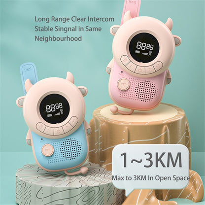 KOOOL K2 2pcs Kids Children Walkie Talkie Cartoon 3KMs Range Walkie Talkie Flashlight with Lanyard for Outdoor Camping (Battery Not Included)