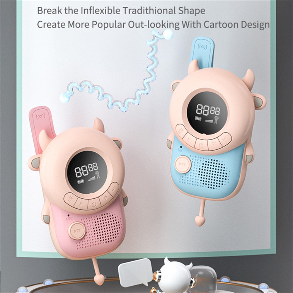 KOOOL K2 2pcs Kids Children Walkie Talkie Cartoon 3KMs Range Walkie Talkie Flashlight with Lanyard for Outdoor Camping (Battery Not Included)