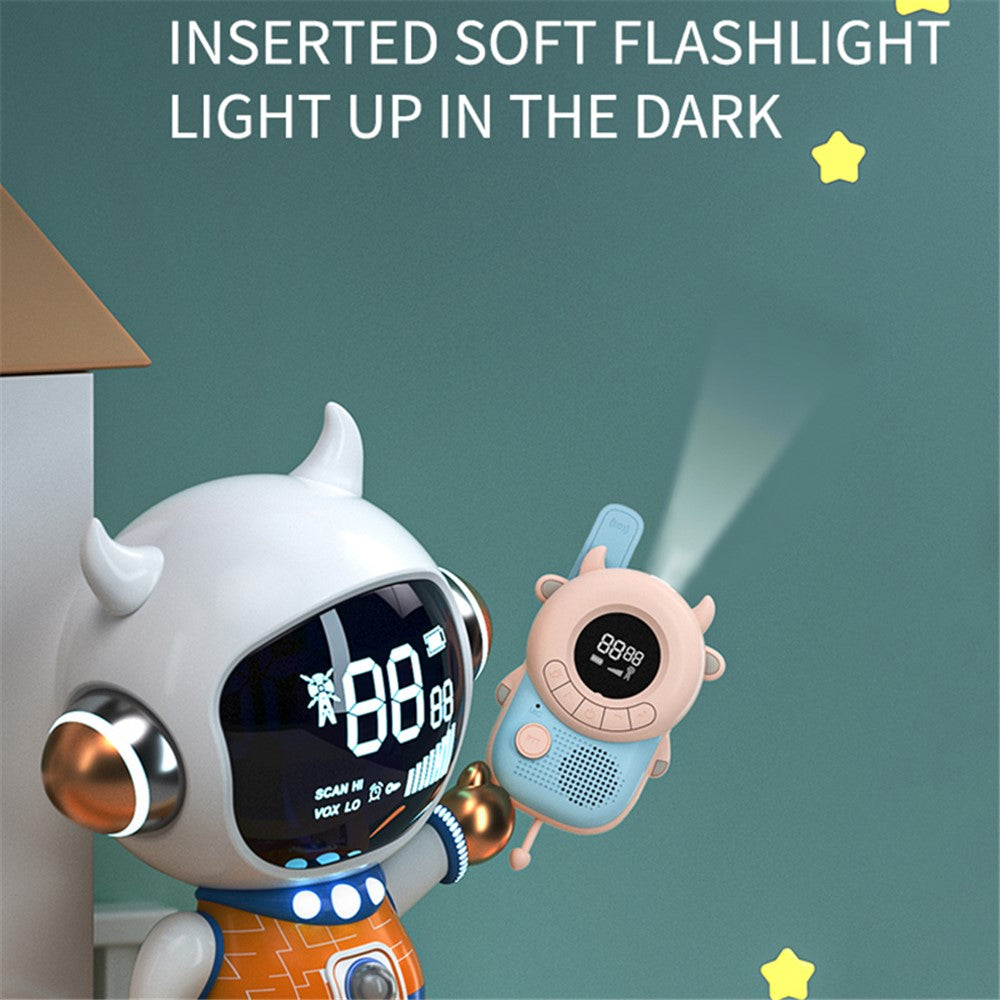 KOOOL K2 2pcs Kids Children Walkie Talkie Cartoon 3KMs Range Walkie Talkie Flashlight with Lanyard for Outdoor Camping (Battery Not Included)