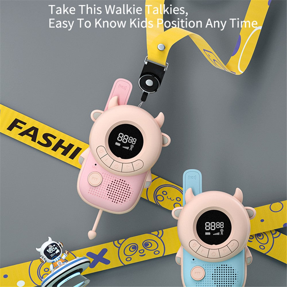 KOOOL K2 2pcs Kids Children Walkie Talkie Cartoon 3KMs Range Walkie Talkie Flashlight with Lanyard for Outdoor Camping (Battery Not Included)