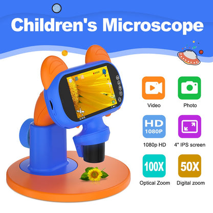 AD-LM01 Children Microscope 4 inch 50-1000X Magnification USB Magnifier Kids Camera with Adjustable LED Light