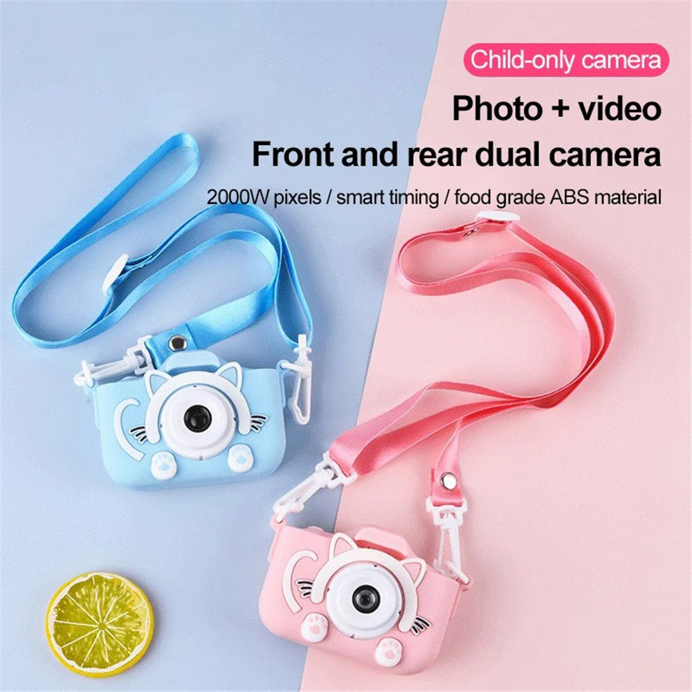 X5S Cartoon Cat 2.0-inch IPS Screen Kids Camera Rechargeable Dual Lens HD Camera Toy
