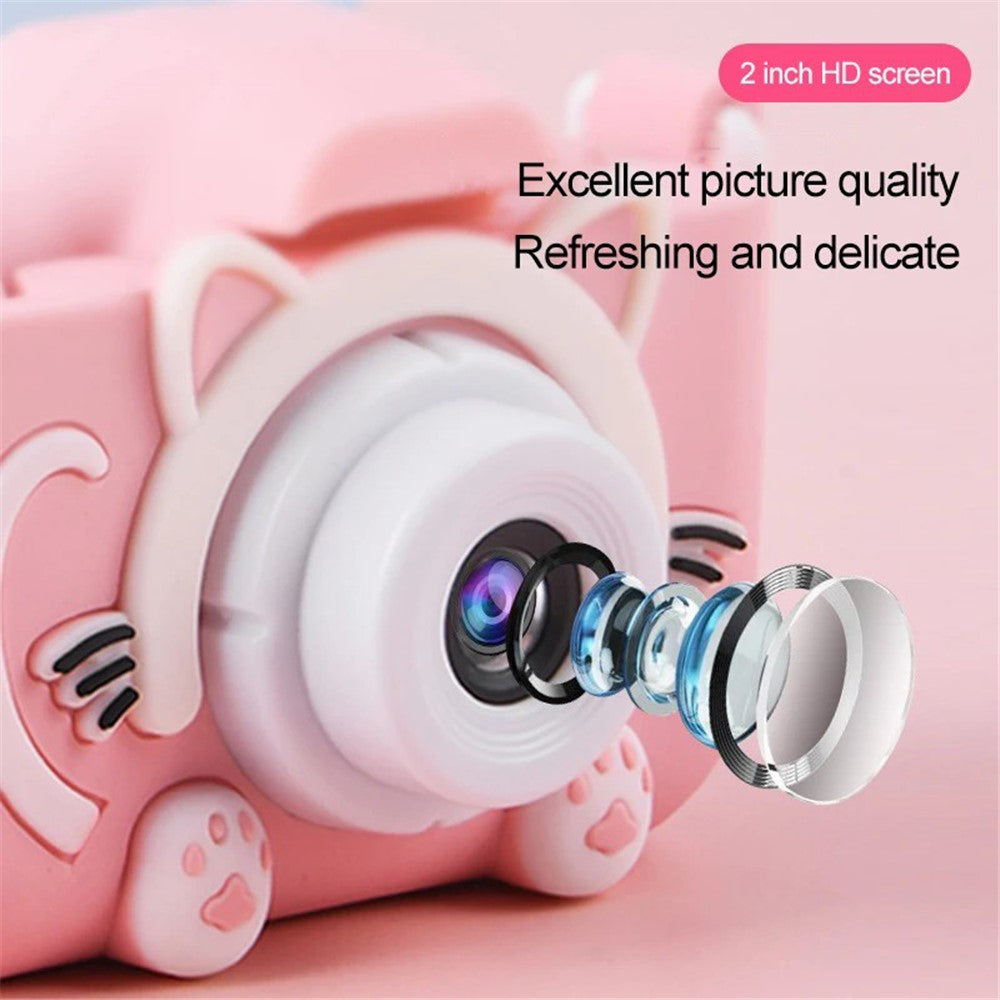 X5S Cartoon Cat 2.0-inch IPS Screen Kids Camera Rechargeable Dual Lens HD Camera Toy