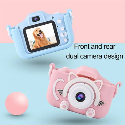 X5S Cartoon Cat 2.0-inch IPS Screen Kids Camera Rechargeable Dual Lens HD Camera Toy