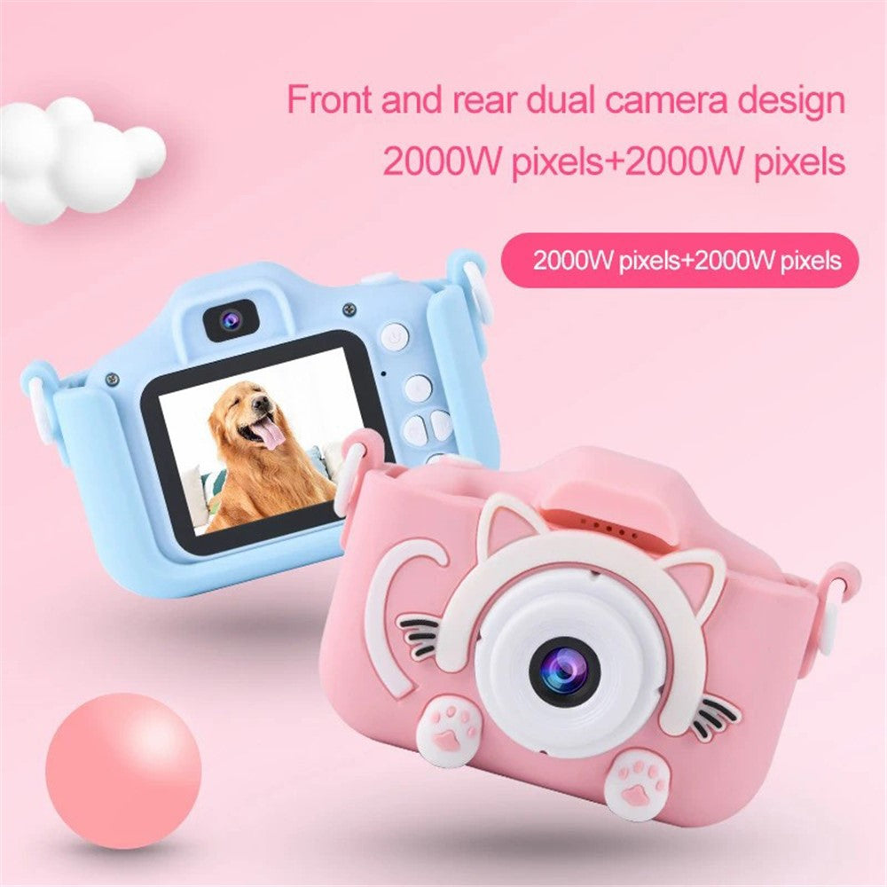 X5S Cartoon Cat 2.0-inch IPS Screen Kids Camera Rechargeable Dual Lens HD Camera Toy
